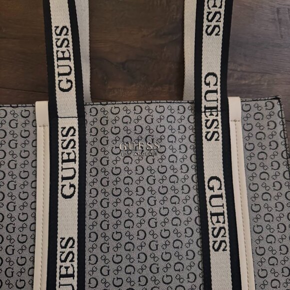 Guess Bag Oxnard Black Gray And Cream Tote Bag - Picture 2 of 7